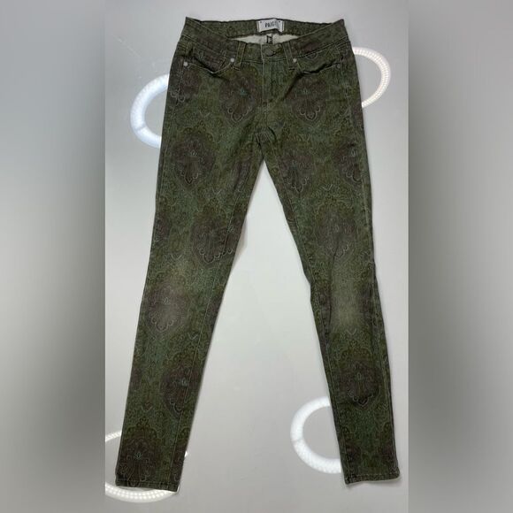 Paige Verdugo Ultra Skinny Paisley Print Denim Jeans Women Size 25 Green - Picture 1 of 11